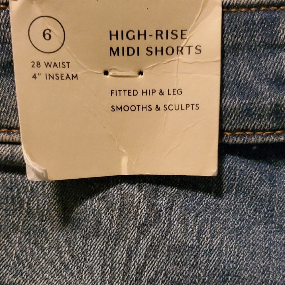 Blue Distressed Jean Shorts with Frayed Hem - Picture 2 of 6